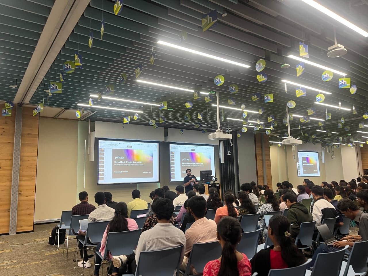 Students collaborating at hackathon